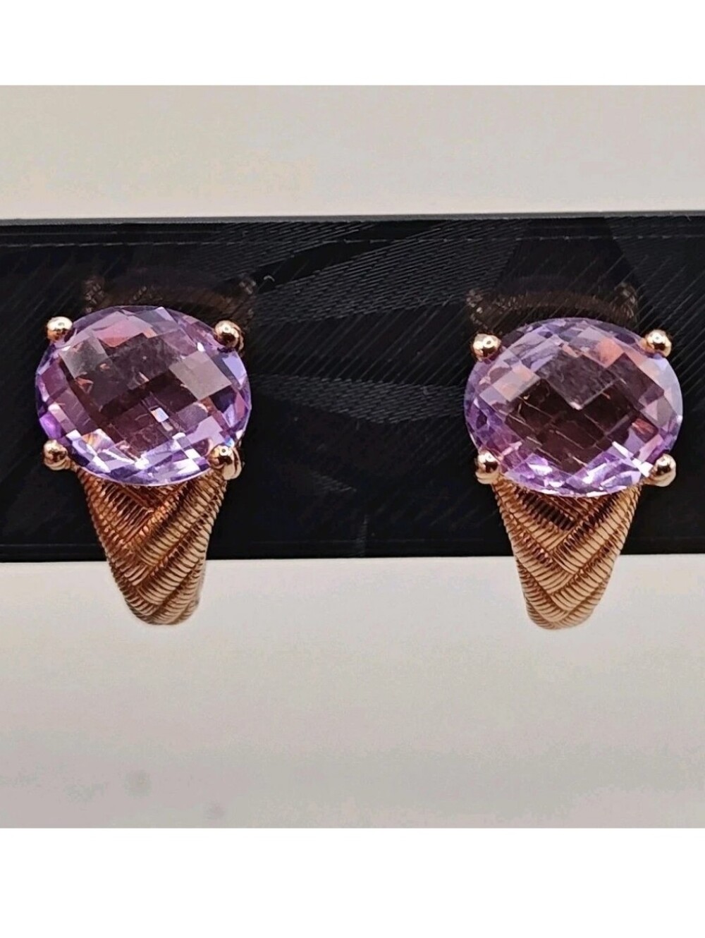 Judith Kipka 925 Sterling Collection J Hoop Clip-Ons Earrings Rose Gold Amethyst